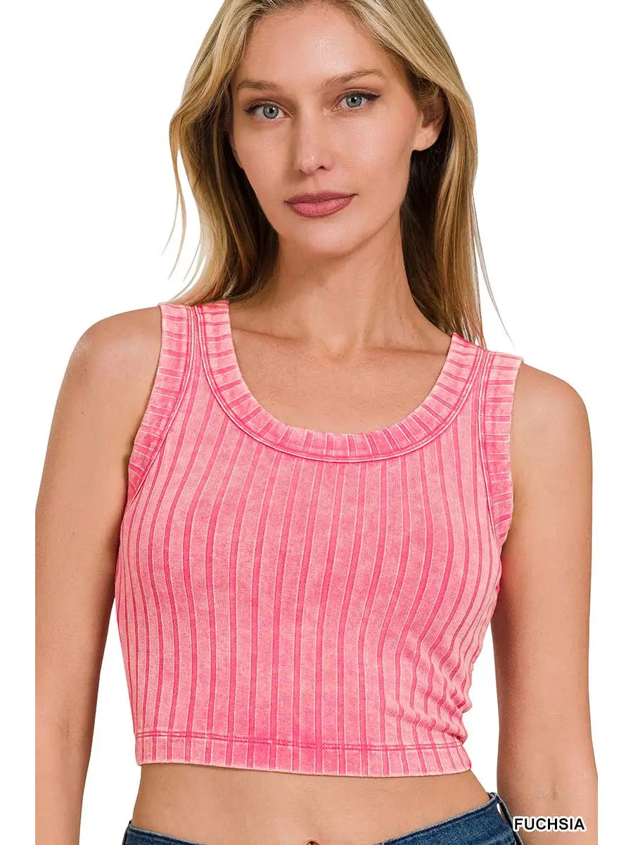 Shirts Women’s Ribbed Sleeveless Scoop Neck Cropped Tank Top RTW-8474A5