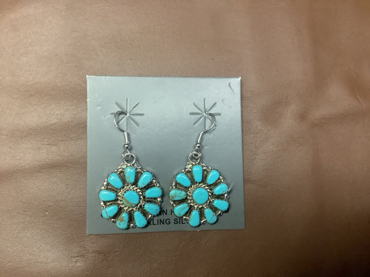 Jewelry Earnings Sterling Silver And Turquoise Flower