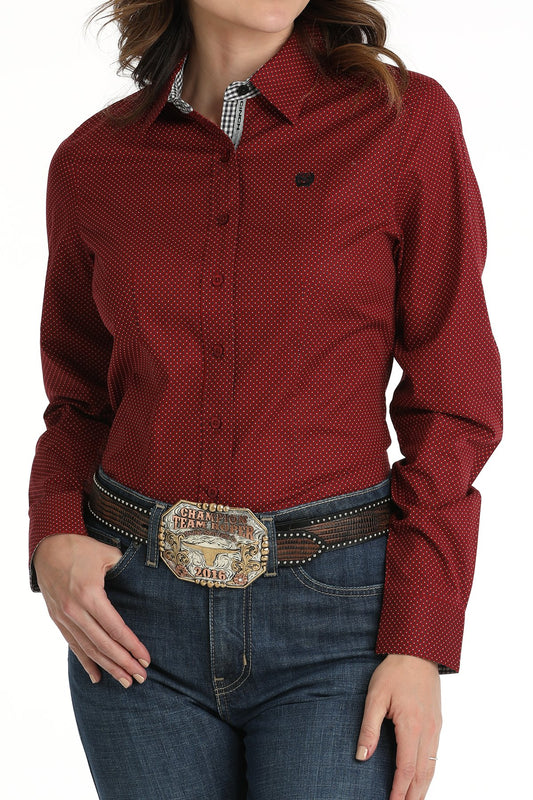 Shirts Women’s Cinch Long Sleeve Button Red Polkadot MSW9165059