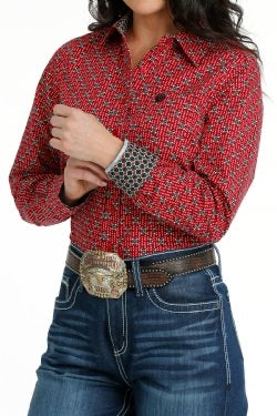 Shirt Women’s Cinch Long Sleeve Red MSW9164210