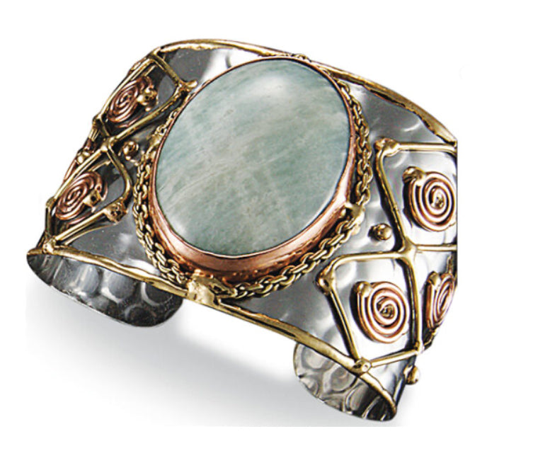 Mixed Metal Cuff Bracelet – Brass Swirls Copper B2213
