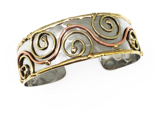 Mixed Metal Cuff Bracelet – Brass Swirls Copper Wave B233