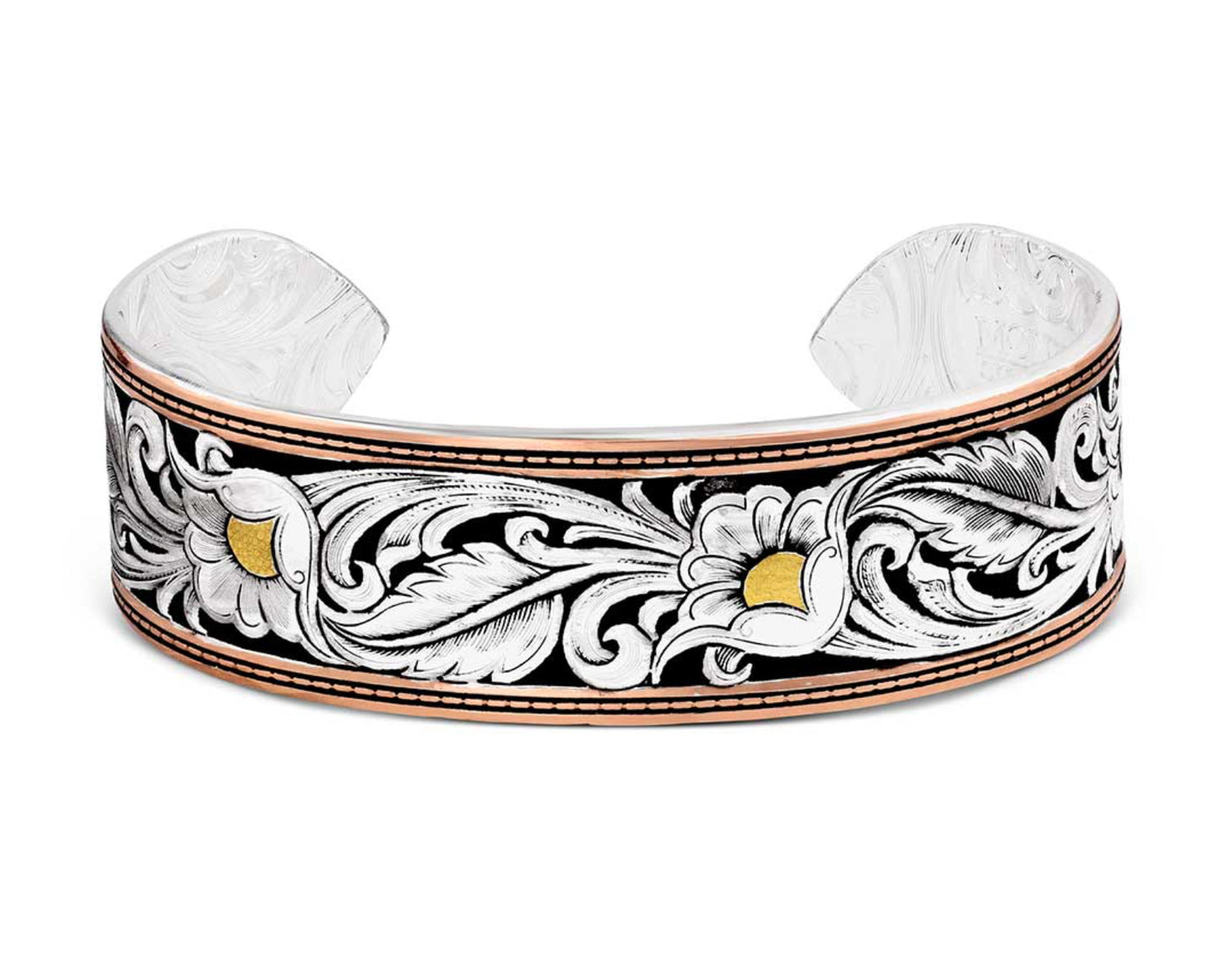 Jewelry Montana Silversmiths Leather Floral Cuff Bracelet BC2598TRI-BK