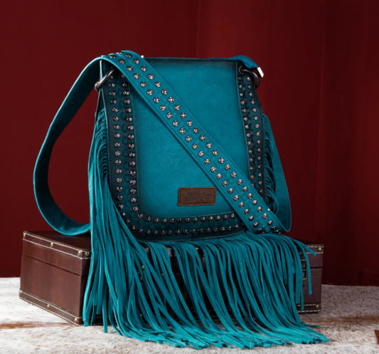 Purses Wrangler Rivets Fringe Turquoise Crossbody WG65-G2003TQ