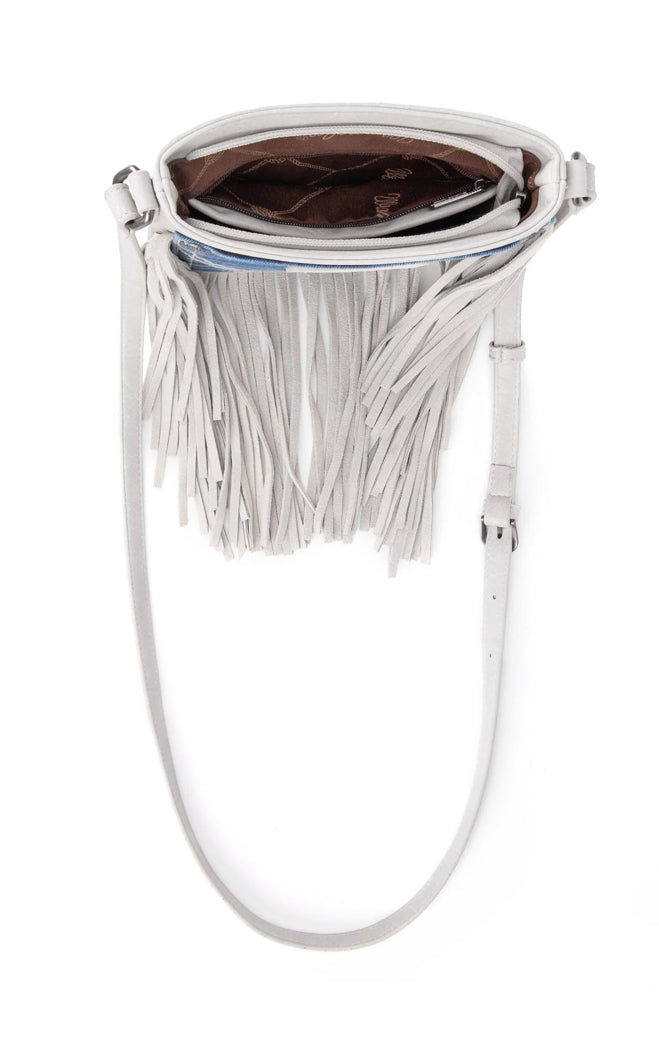 Purses Wrangler Leather Fringe Jean Denim Pocket Crossbody White WG44-8360BG