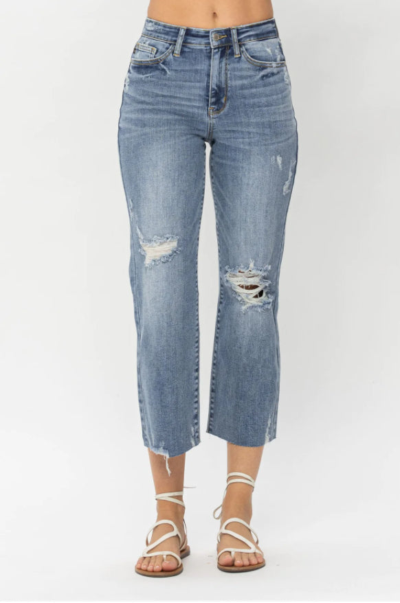 Jeans Women’s Judy Blue High Waisted Destroy Crop Wide Leg 82256