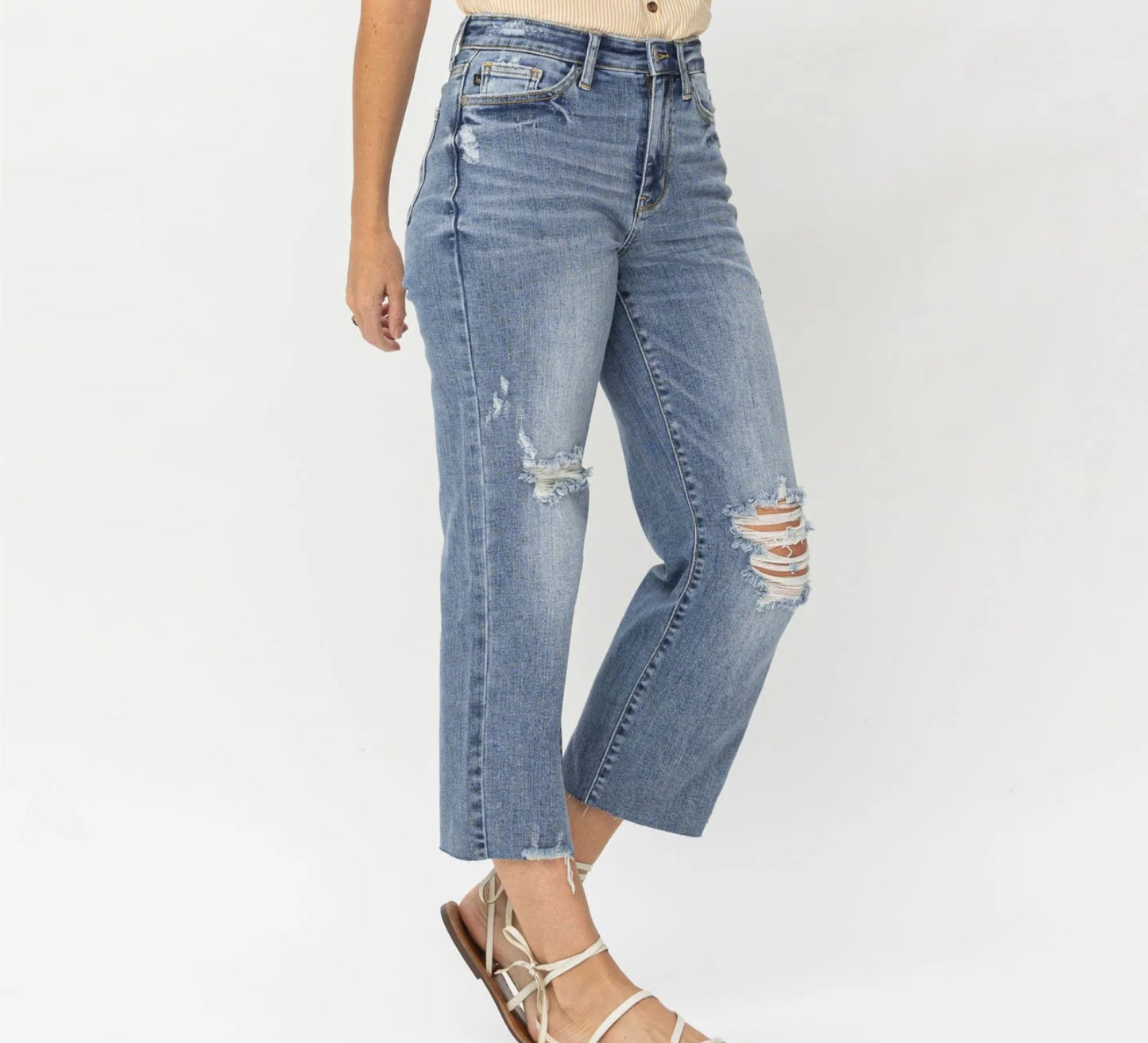 Jeans Women’s Judy Blue High Waisted Destroy Crop Wide Leg 82256