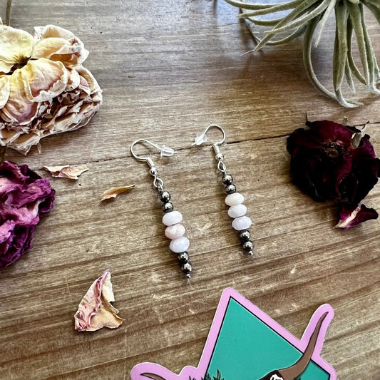 Jewelry Pink Morganite and Navajos Pearl Dangle Earrings EAR-PIN-155-NAV