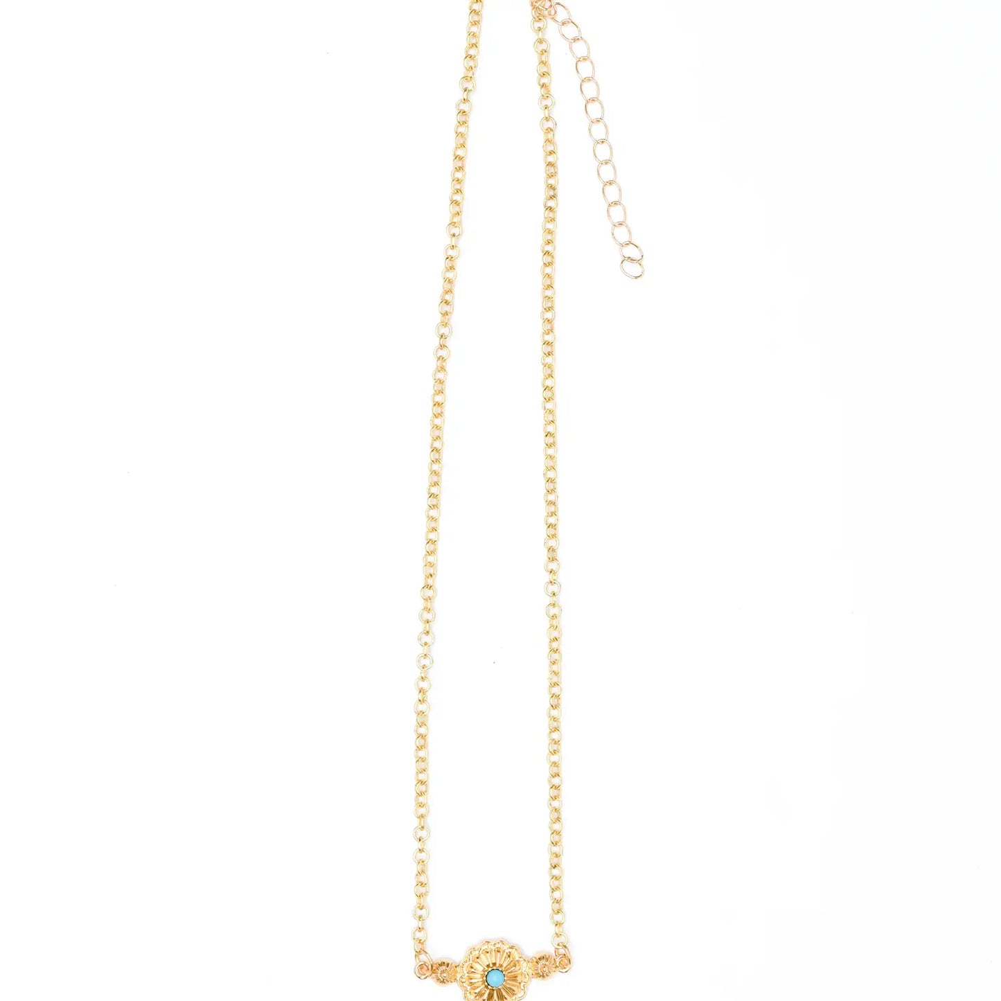 Jewelry 16" Gold Chain Necklace with Flower Concho Pendant N1290G