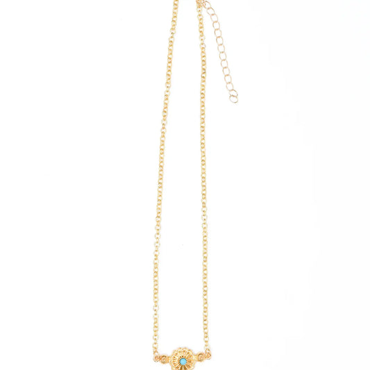 Jewelry 16" Gold Chain Necklace with Flower Concho Pendant N1290G