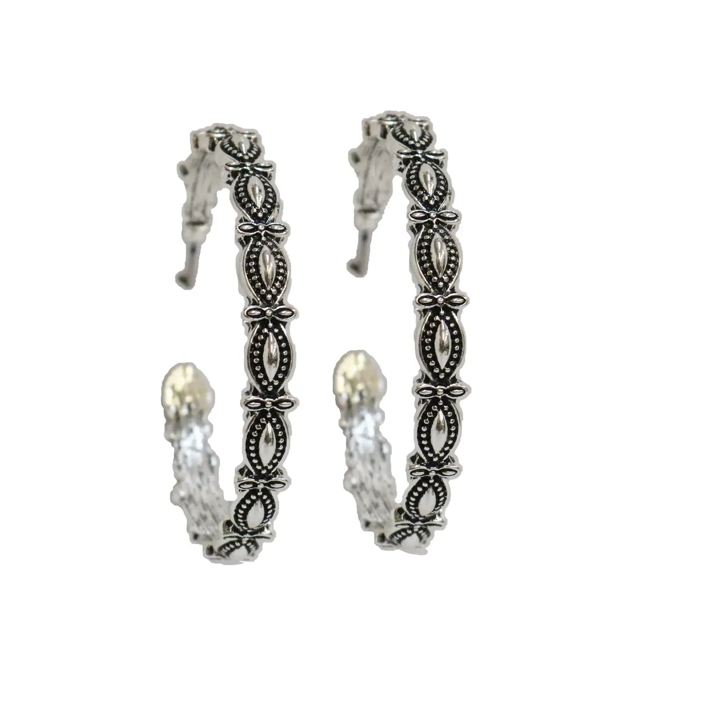 Jewelry 2" Burnished Silver Scalloped Hoop Earring E857