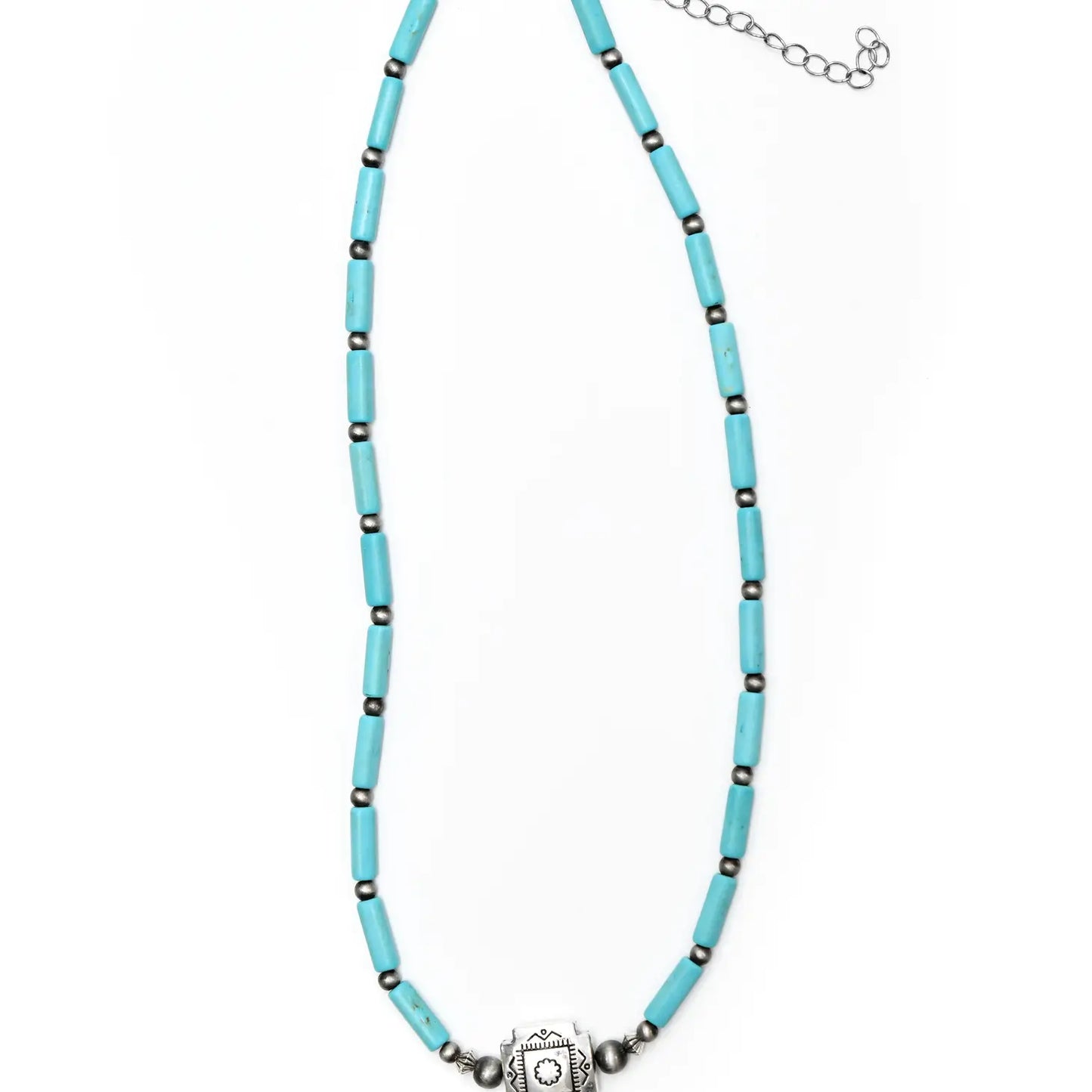 Jewelry 16" Red Tube Bead Necklace with Southwestern Bead Accent N1405RD