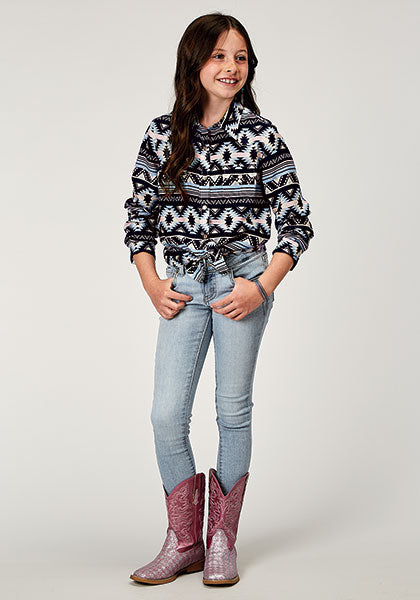 Shirts Girls Navy Aztec Rayon 03-080-5090-2063