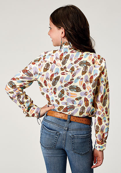 Shirts Girls Roper LS Snap Feather Print 03-050-0590-2036