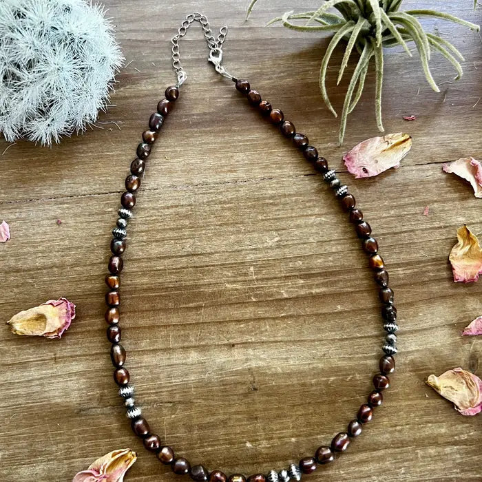 Bronze 18 Inch Fresh Water and Navajos Necklace NEC-FRES-133-BRO