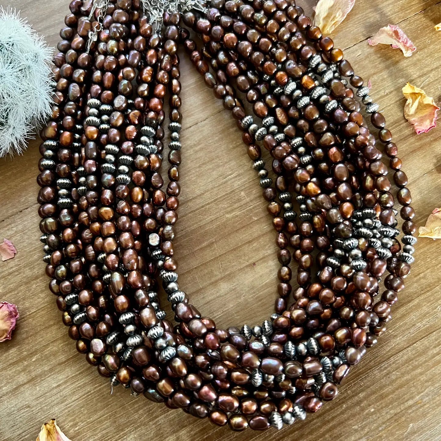 Bronze 18 Inch Fresh Water and Navajos Necklace NEC-FRES-133-BRO