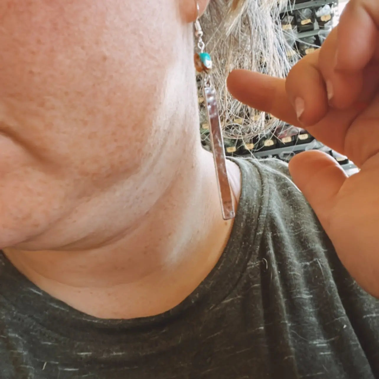 Jewelry Silver Bar and Turquoise Earring Accessories EAR-DAN-028-ORA