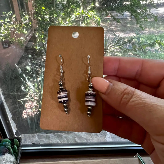 Wampum Shell Dangle Earrings EAR-DAN-158-PUR