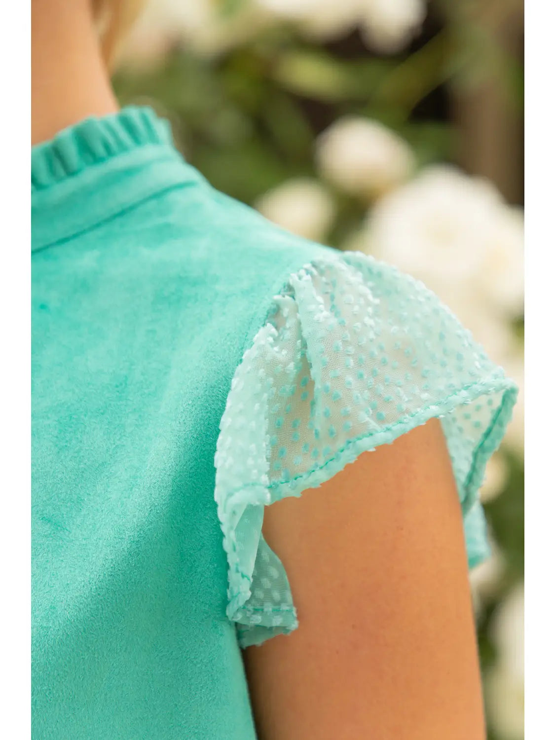 Shirts Women’s Burn Out Ruffle Sleeve Suede Top 32112-3