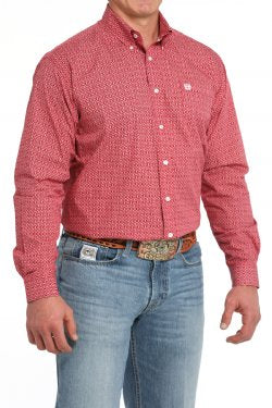 Shirts Mens Cinch Long Sleeve Button Up Red Geo Print MTW1105840