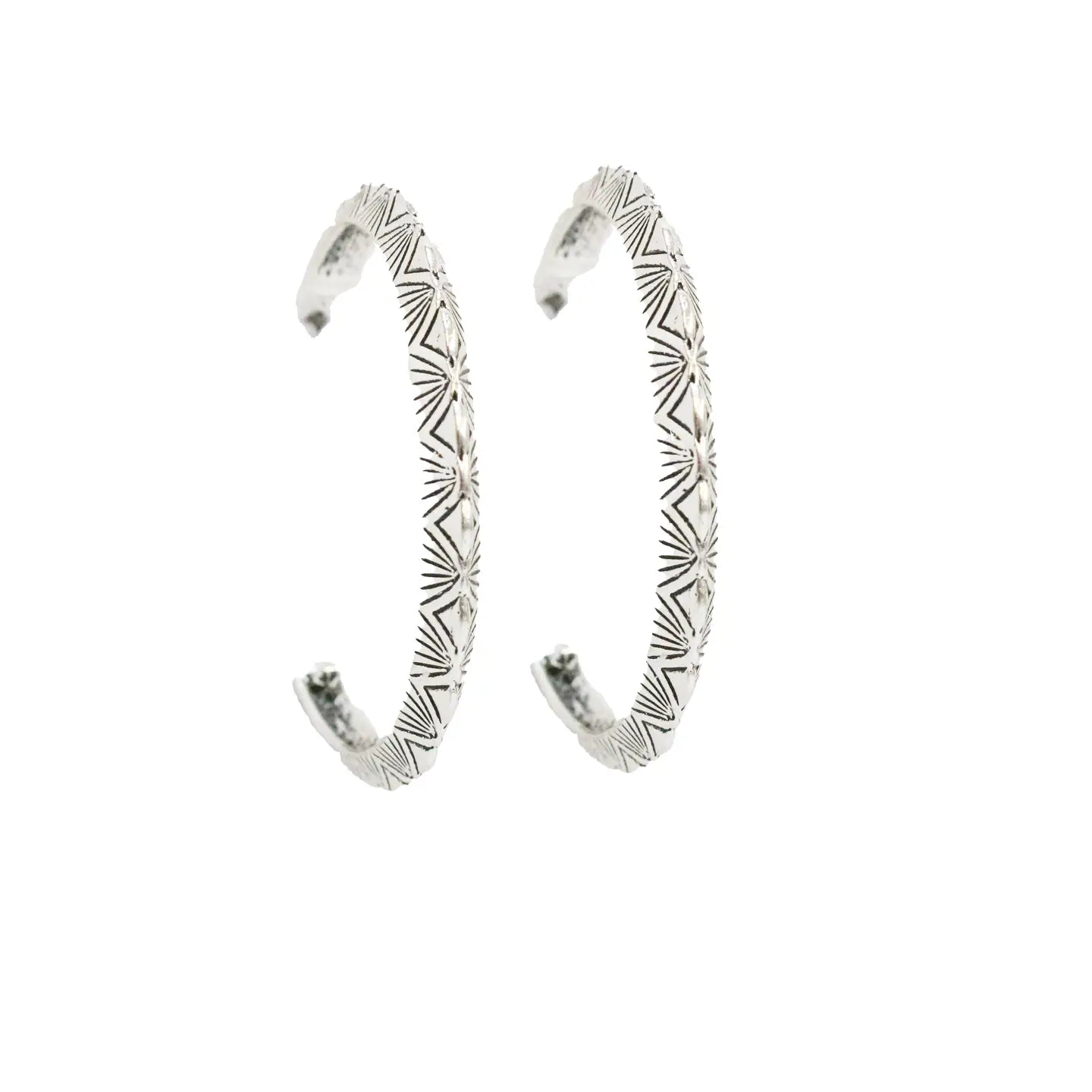 Jewelry Earrings 2.5" Burnished Silver Stamped Hoop E895
