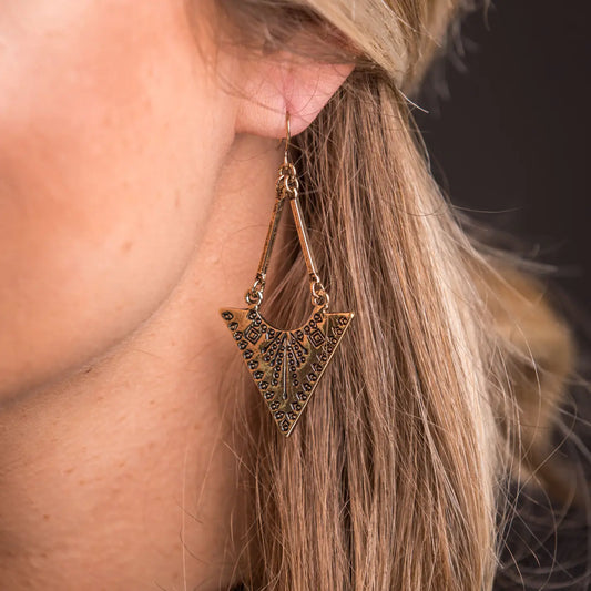 Jewelry Earrings Burnished Gold Triangle Stamped Drop Earring E947G