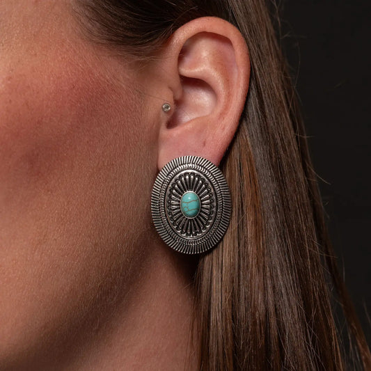 Jewelry Earrings 1.5" Oval Concho Post Turquoise Accent E845