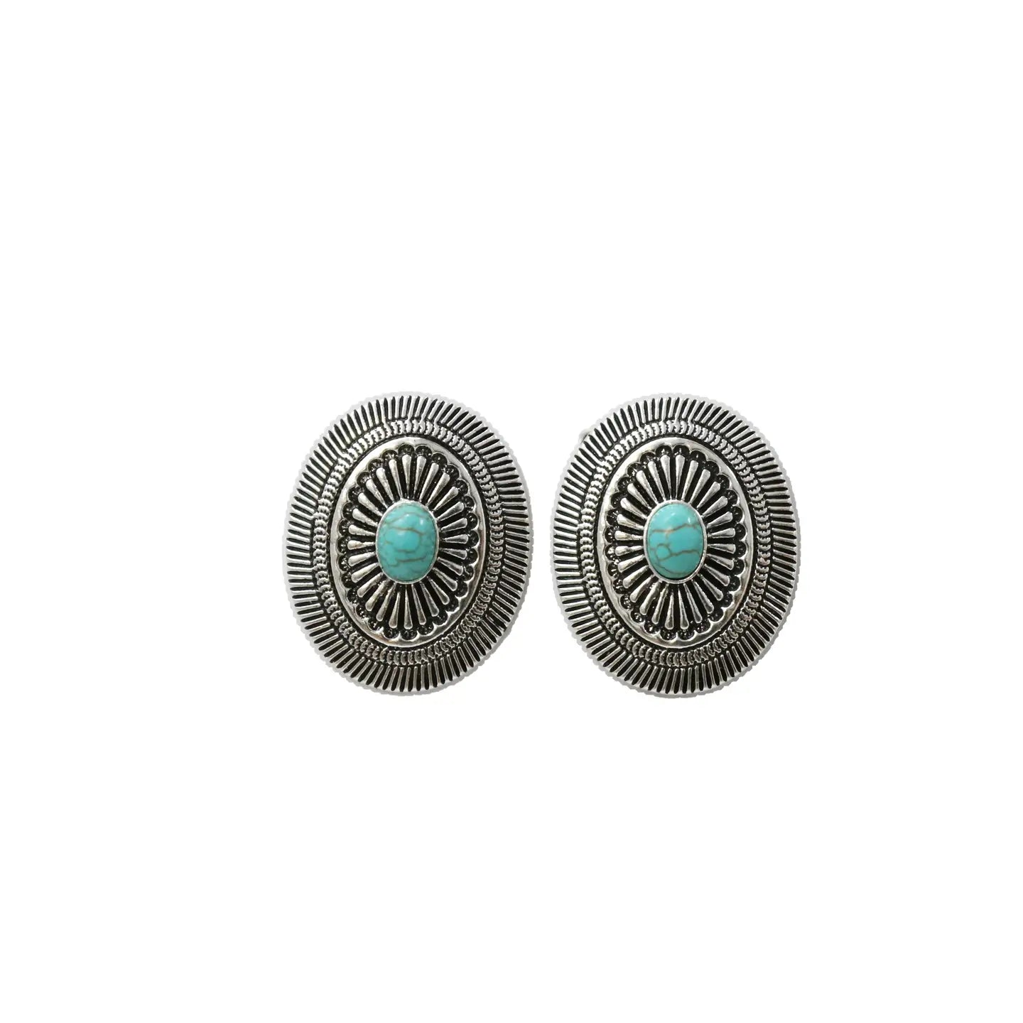 Jewelry Earrings 1.5" Oval Concho Post Turquoise Accent E845