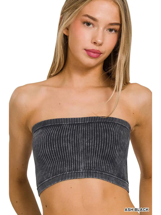 Tops Women’s Washed Ribbed Seamless Tube Top NTW-6197A