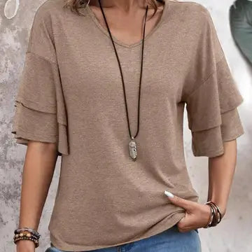 Shirts Women’s Summer V Neck Ruffle Sleeve RCXL01878