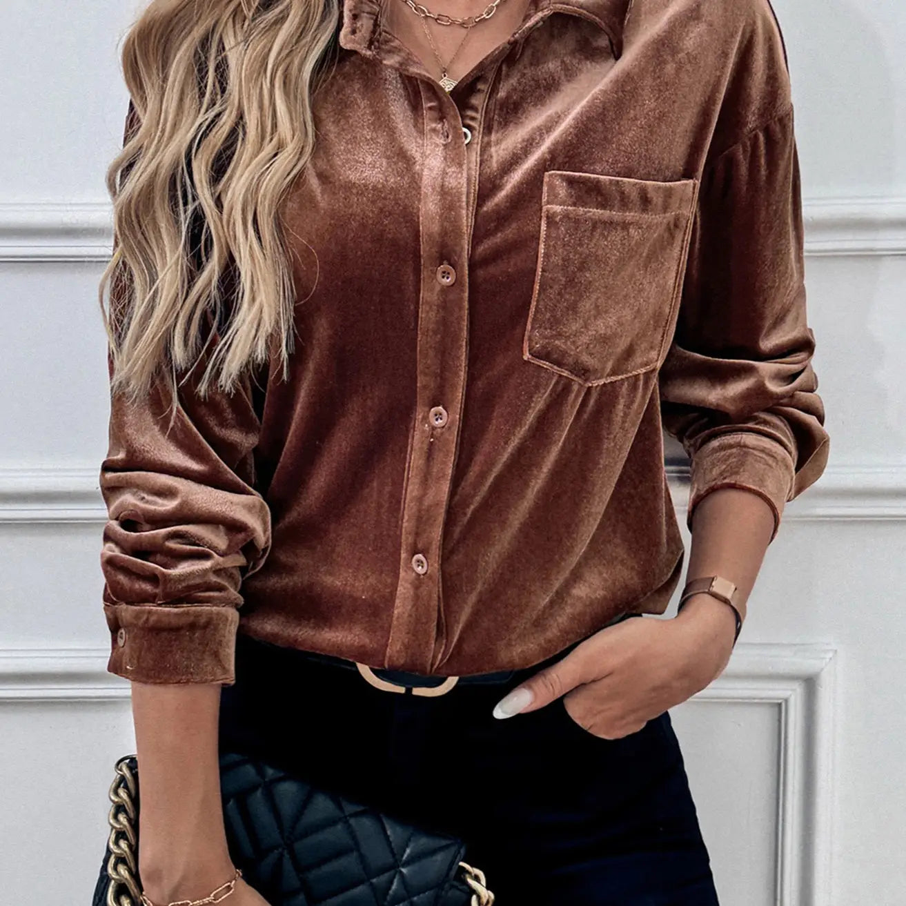 Shirts Women’s Retro Velvet Pocket Lapel RCJW02905