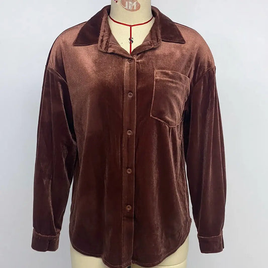 Shirts Women’s Retro Velvet Pocket Lapel RCJW02905