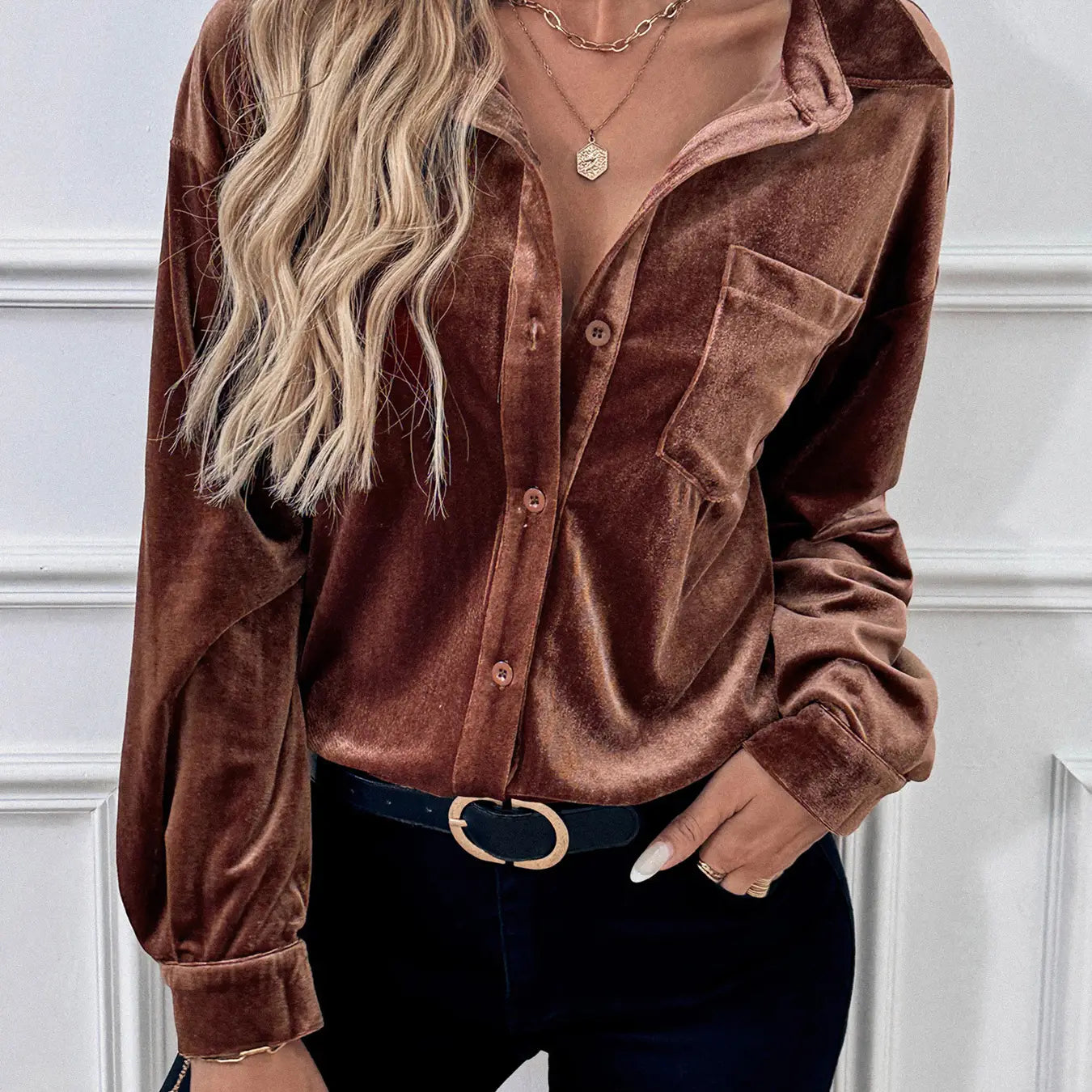 Shirts Women’s Retro Velvet Pocket Lapel RCJW02905