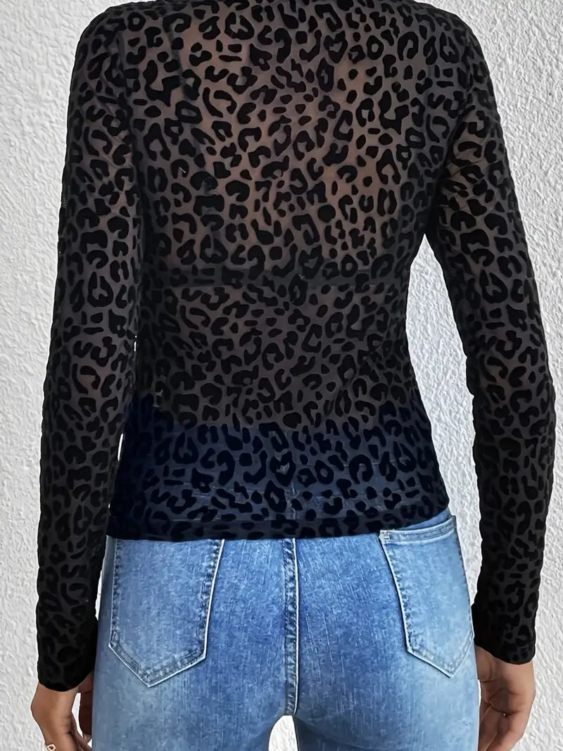 Shirt Women’s Leopard Mesh Top CWTBLL3466