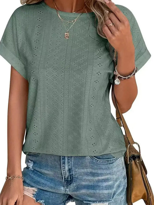 Shirts Women’s Short Ruffle Sleeve Round Neck CWTTS1321