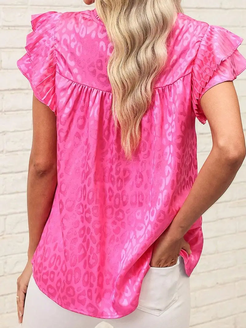 Shirts Women’s Leopard Print Ruffle Sleeve CWTBLSL0444
