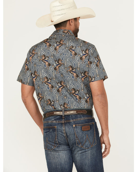 Shirts Men’s Rock&Roll Short Sleeve Snap Horse Print BMN3S05841