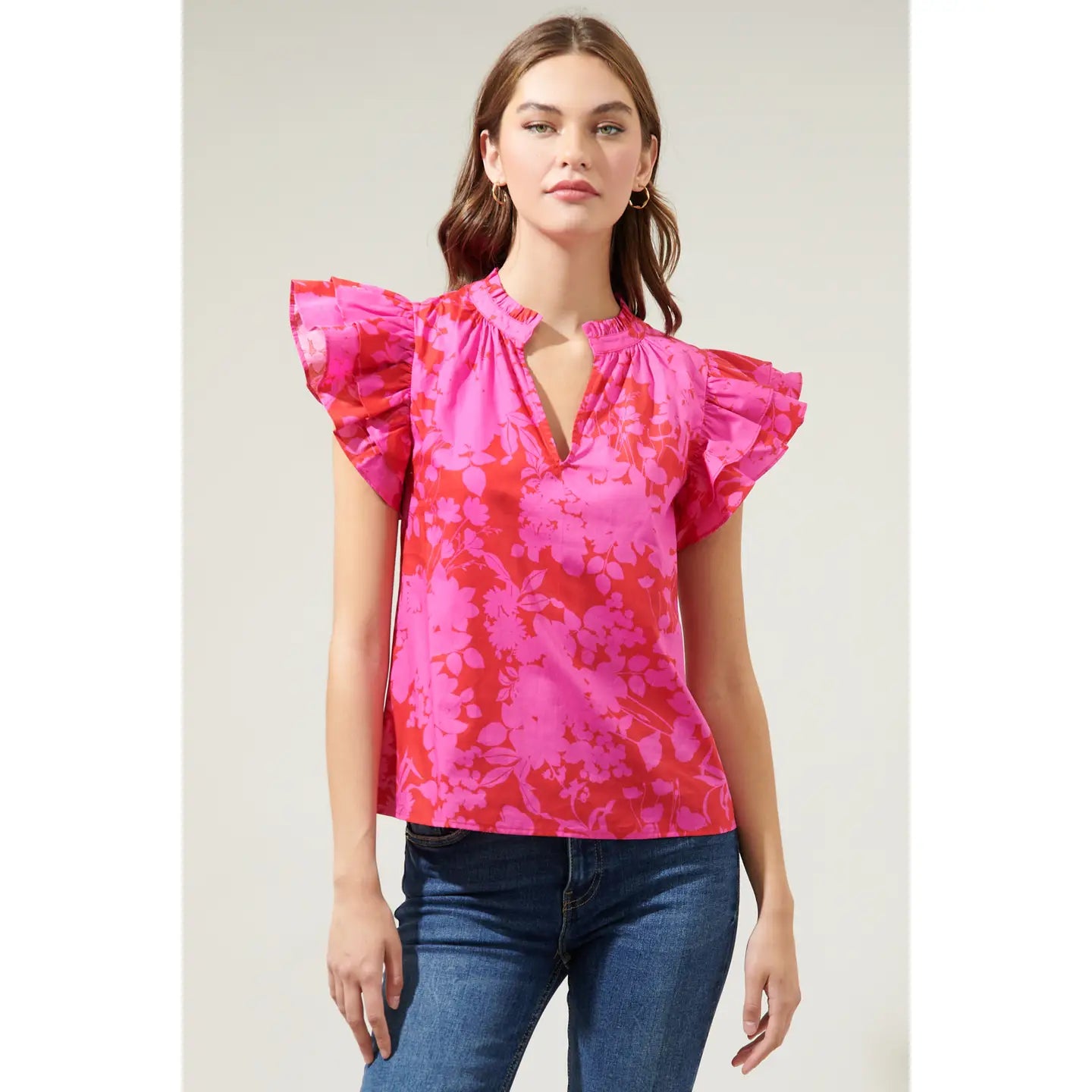 Shirts Women’s Floral Ruffle Sleeve STT17100P