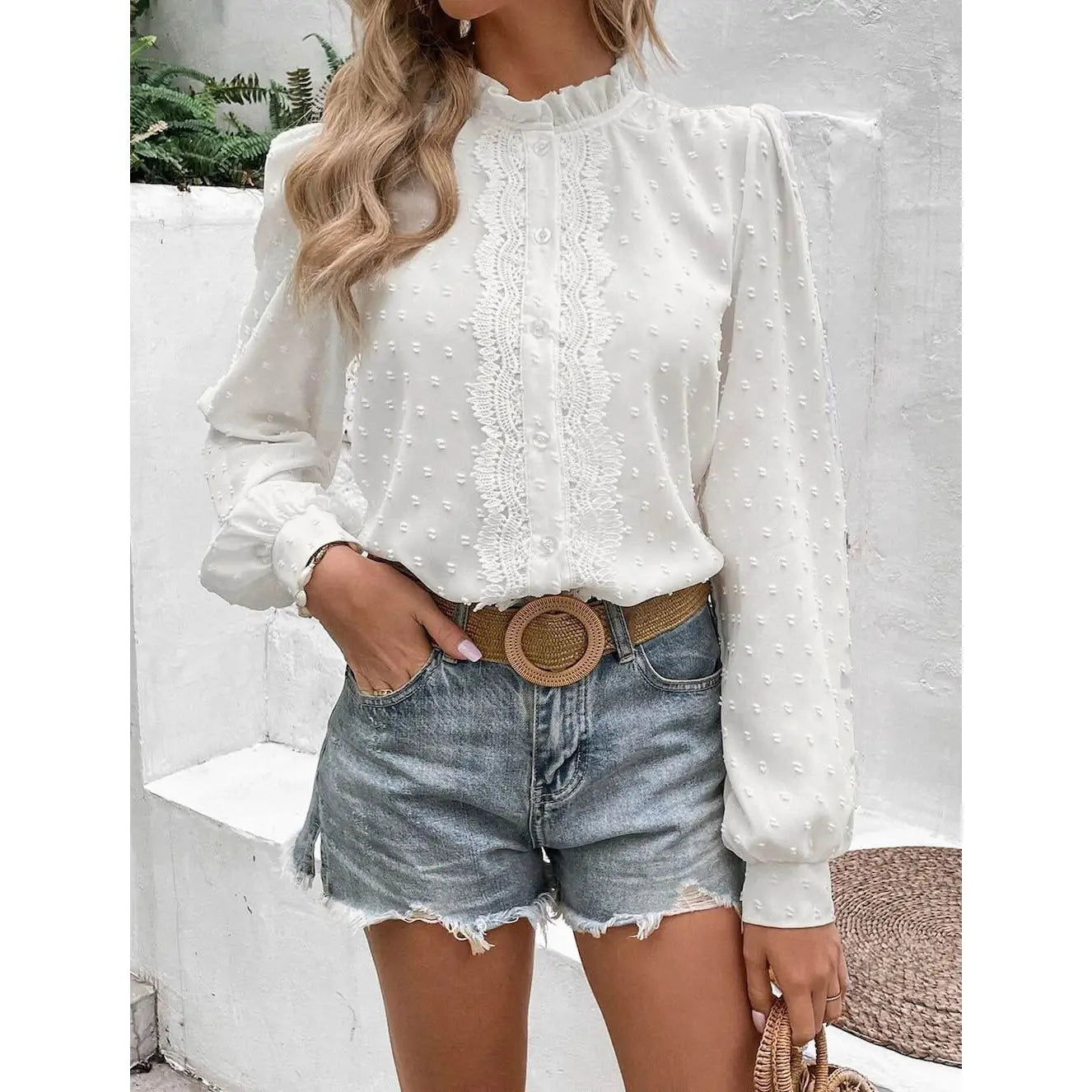Shirts Women’s Swiss Dot Lace Top White W20506075