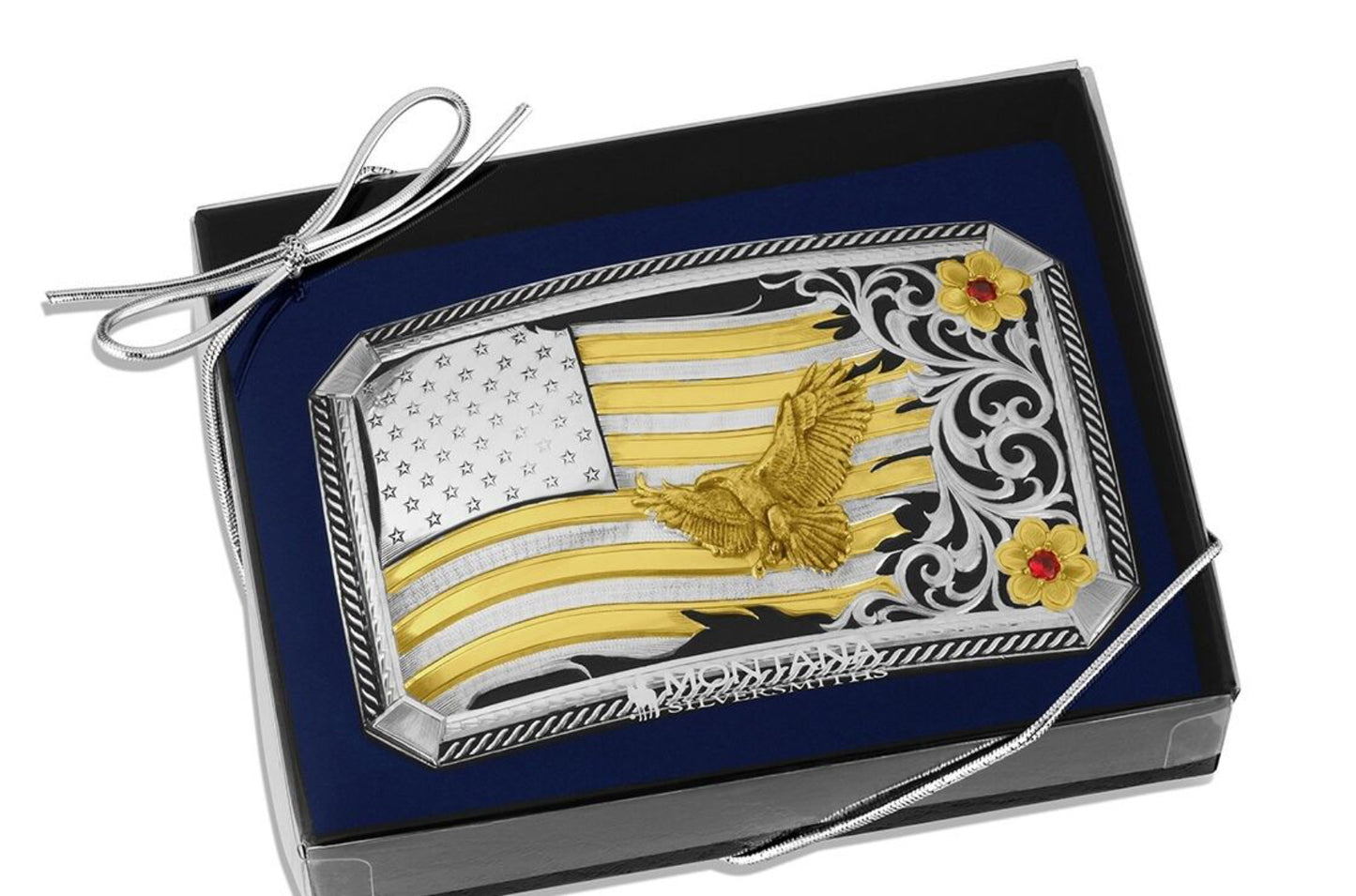 Belt Buckles Montana Silversmiths Flag & Filigree Eagle AM57910-1007M