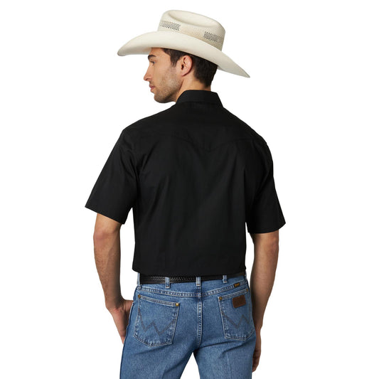 Shirts Men’s Wrangler Short Sleeve Pearl Snap Solid Black 71106BK