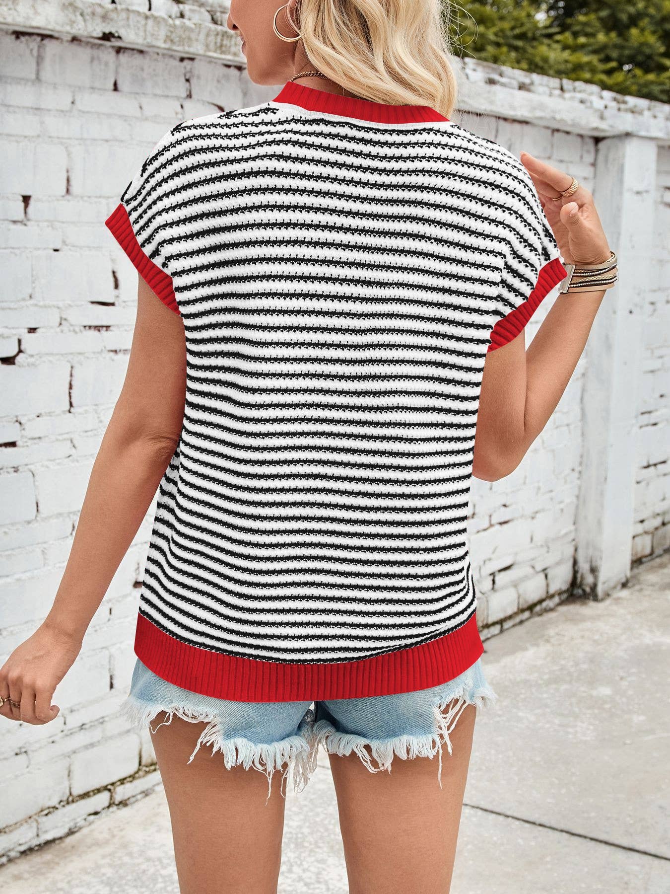 Knit Striped Batwing Sleeve Sweater SW1275