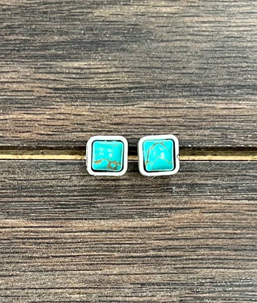 6mm Square Turquoise Stud Earrings 723047