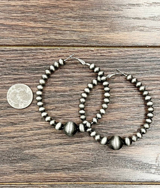 720874, Handmade Navajo Bead Hoop Earrings