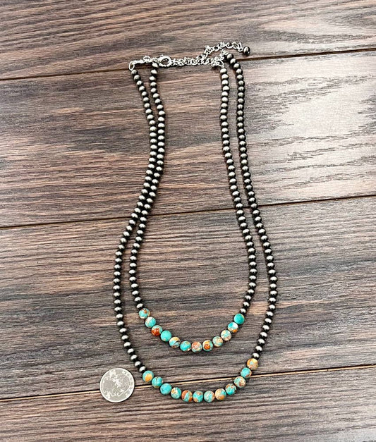 739545, Handmade 24" 2-strand Navajo Gemstone Necklace