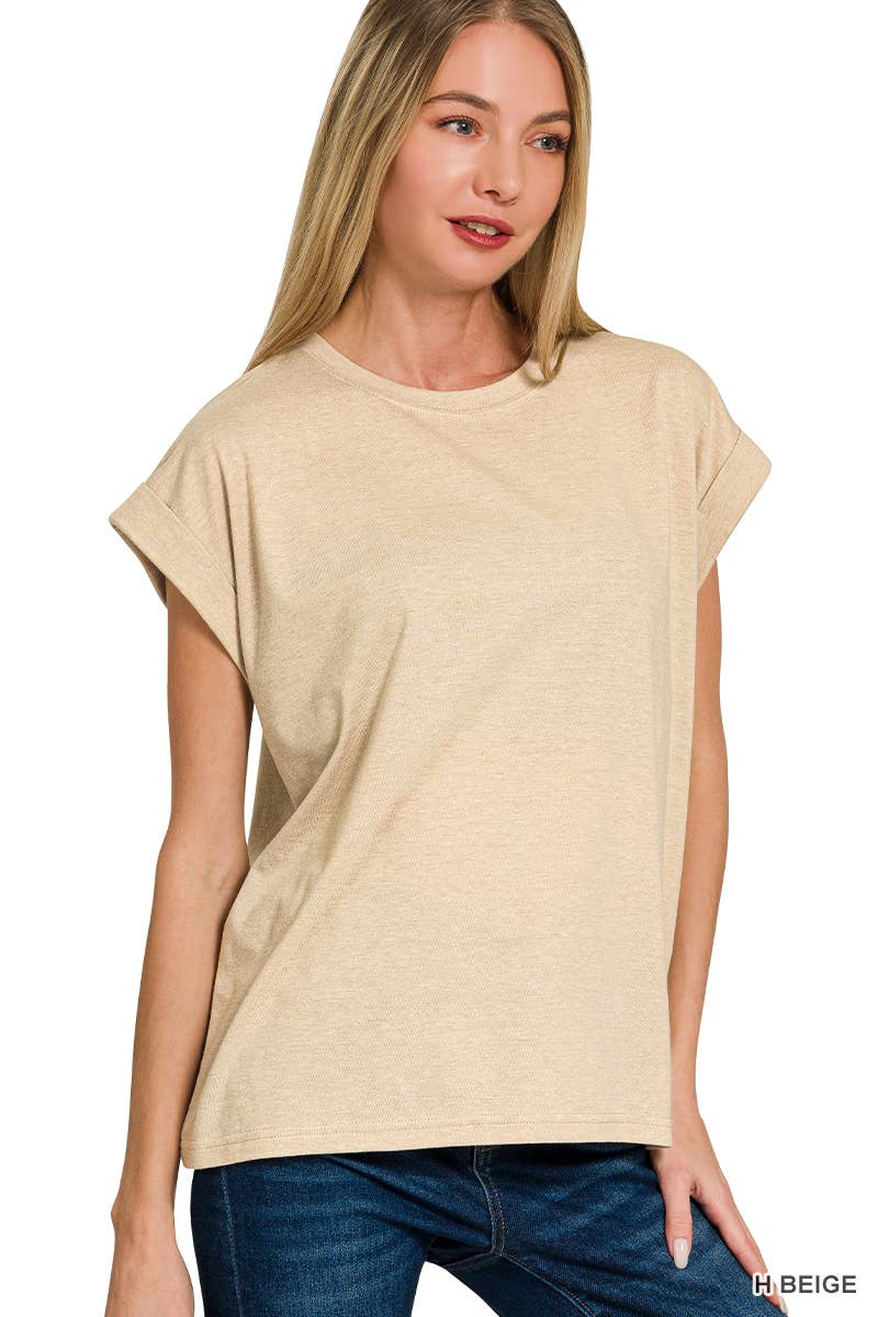 3381 Round Neck Folded Short Sleeve T-shirt CT3381Y