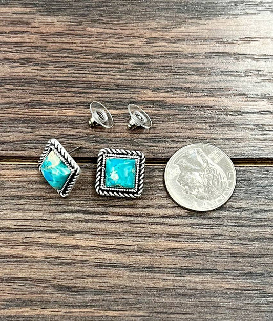 726401, 10mm Square Gemstone Stud Earrings