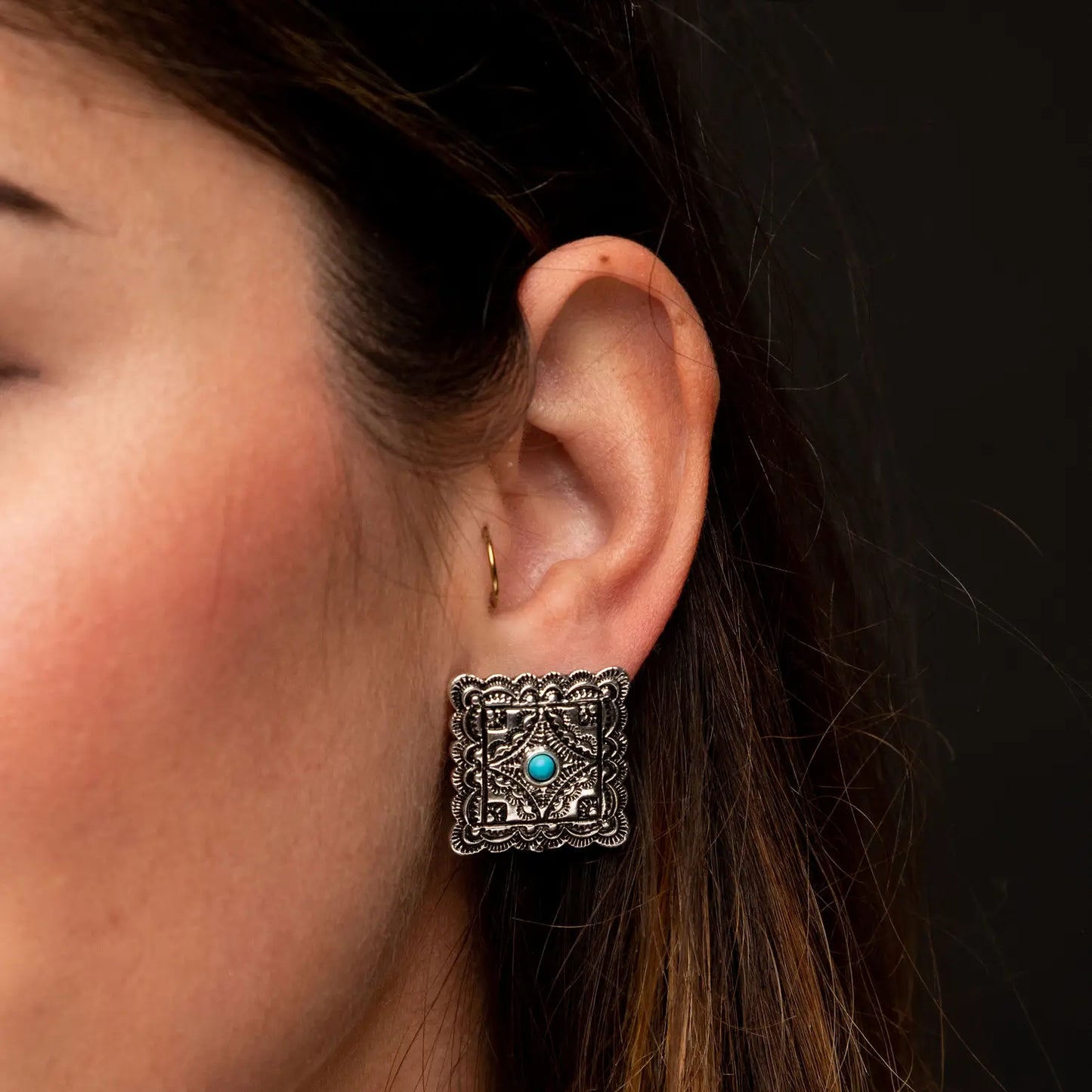 Jewelry Earrings Silver Square Post E821