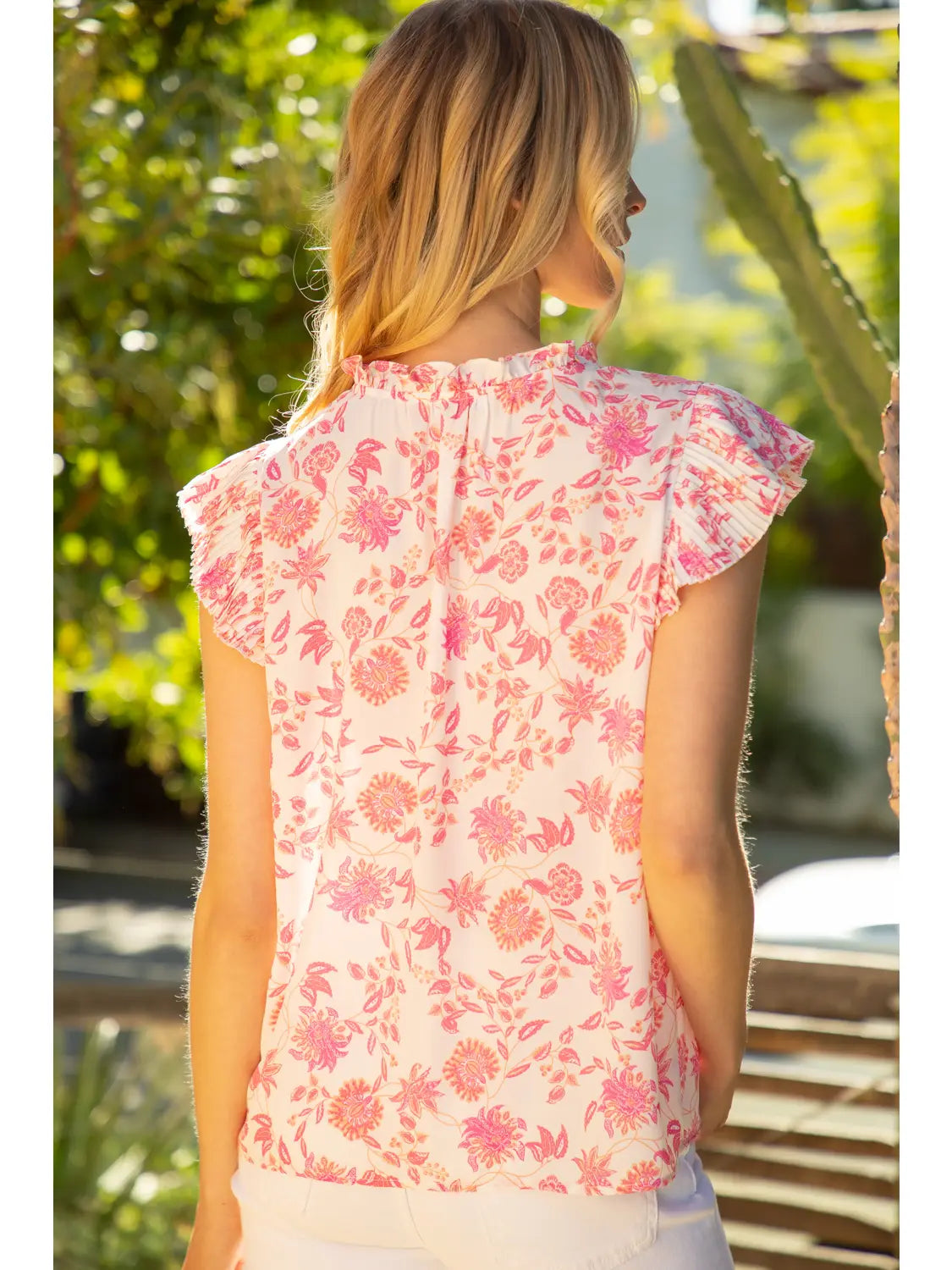 Shirts Women’s Pleated Sleeve V Neck Print Top 32025-32