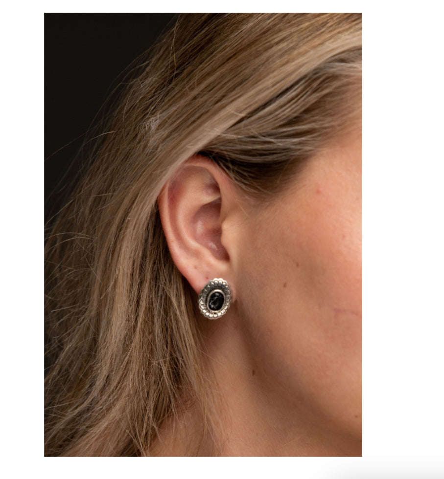 Earrings Silver & Black Post E680BLK